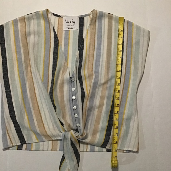 Sadie & Sage Women’s Striped Button Up Top Multicolor Tie Front - Picture 4 of 7